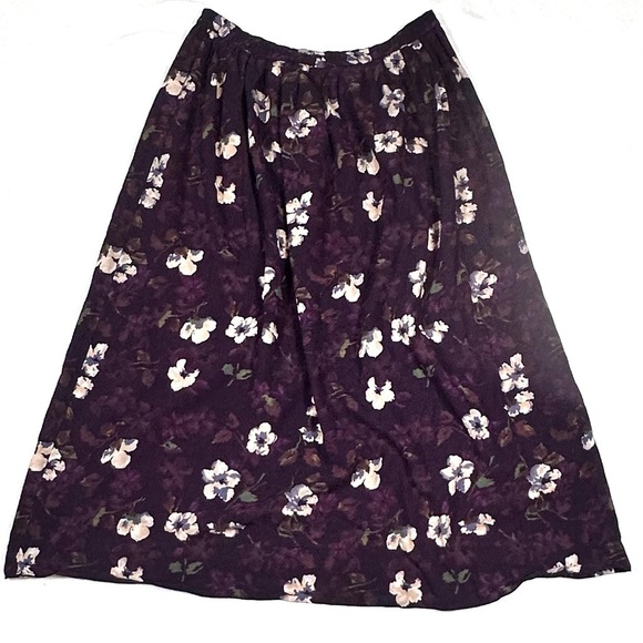 Positive Attitude Dresses & Skirts - Vintage Positive Attitude Floral Purple White Midi A Line Skirt Cottage Large 10